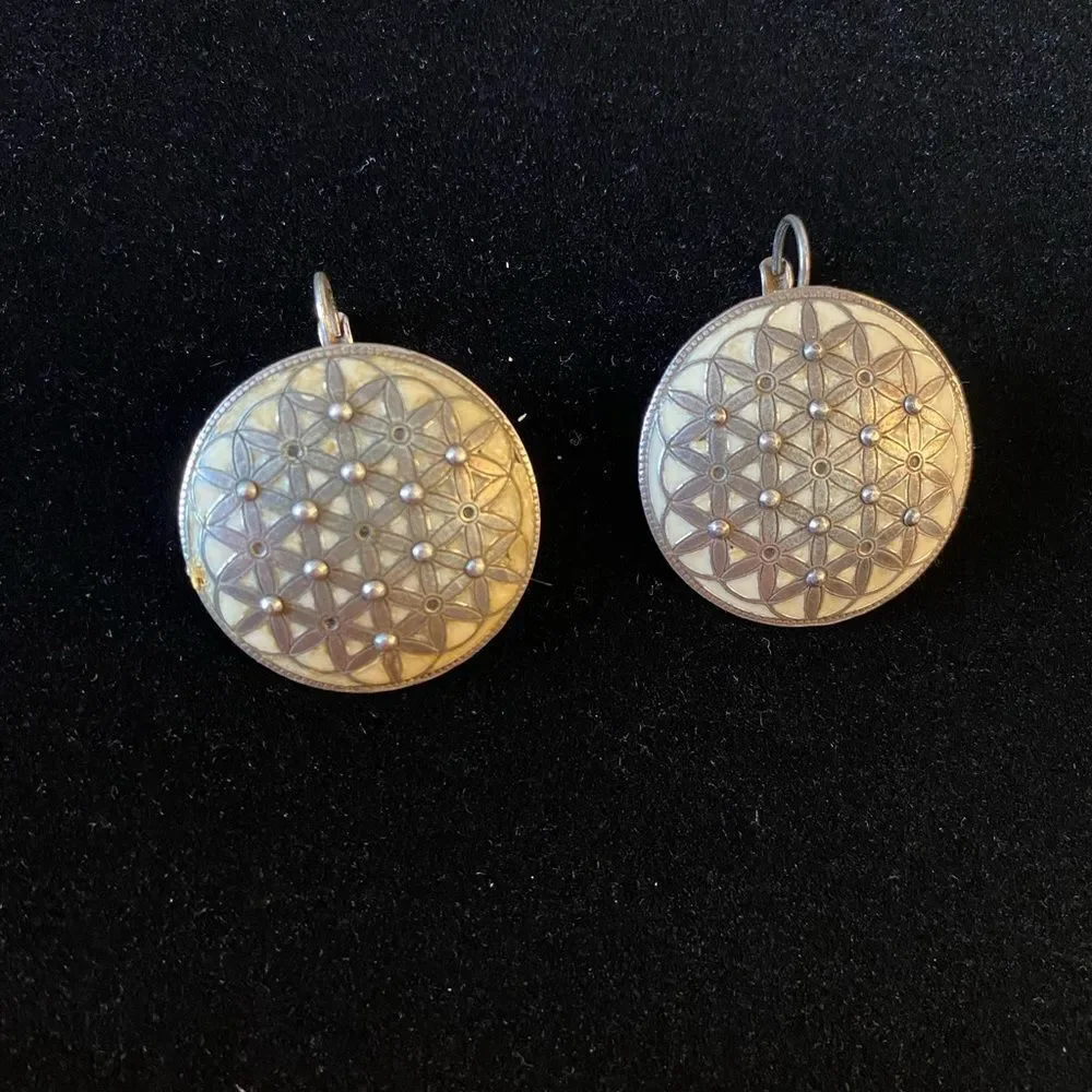 Vintage Enamel Flower of Life Agatha Paris Clip-on Earrings